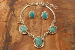 Artie Yellowhorse Genuine High Grade Kingman Web Turquoise Sterling Silver Necklace and Earrings